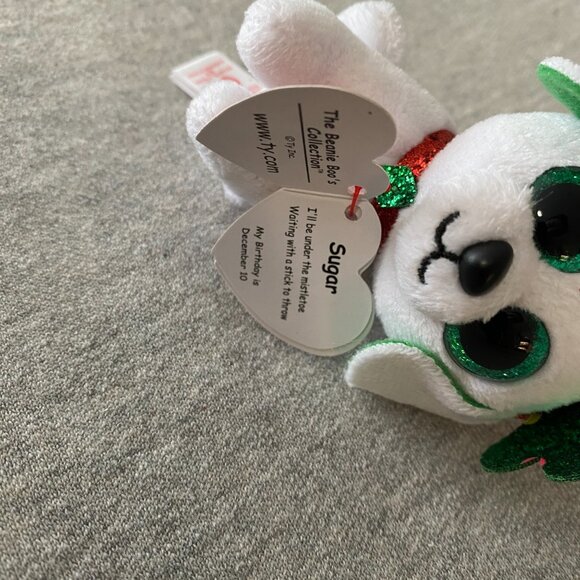 NWT Ty Beanie Boos Key Clip Sugar the Christmas Holiday Dog 4" 2019 - Picture 13 of 15